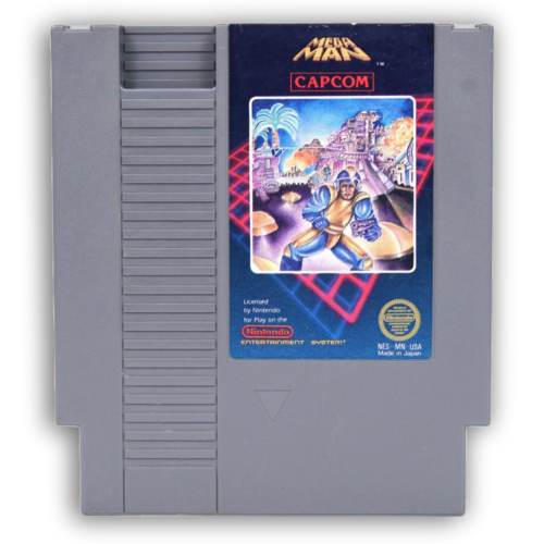 Classic Mega Man NES gameplay screenshot showcasing 8-bit graphics and action-packed platforming.
