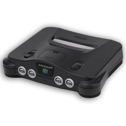 N64 System Controllers connected to a retro gaming console on a wooden table.