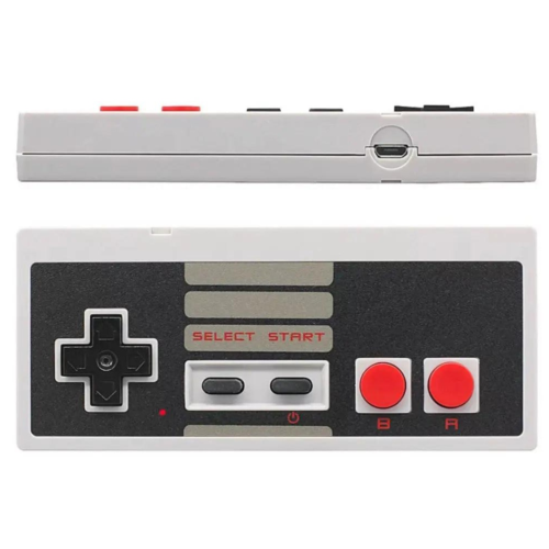 A close-up view of the NES Wireless Controller, showcasing its ergonomic design and responsive buttons for the NES Classic Edition.